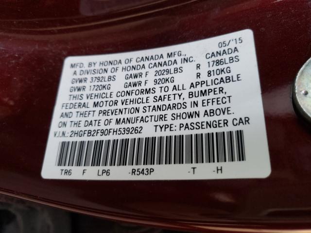 2015 HONDA CIVIC 2HGFB2F90FH539262