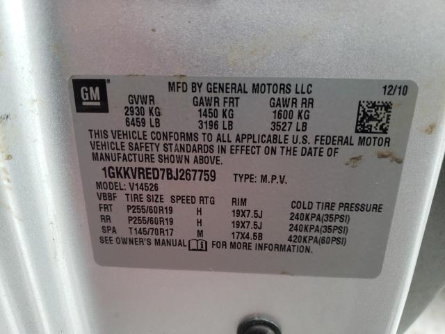2011 GMC ACADIA SLT 1GKKVRED7BJ267759