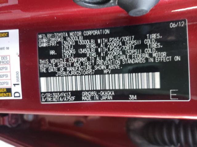 2012 TOYOTA 4RUNNER JTEBU5JRXC5104957