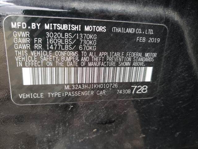 2019 MITSUBISHI MIRAGE ES ML32A3HJ1KH010726
