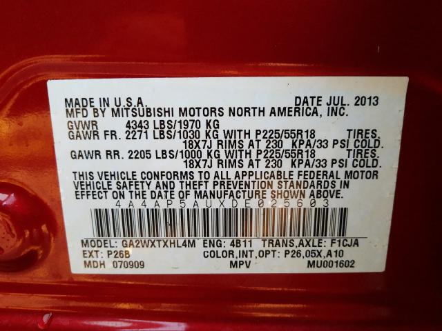 2013 MITSUBISHI OUTLANDER 4A4AP5AUXDE025603