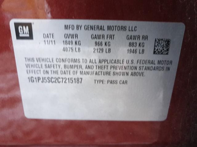 2012 CHEVROLET CRUZE ECO 1G1PJ5SC2C7215187