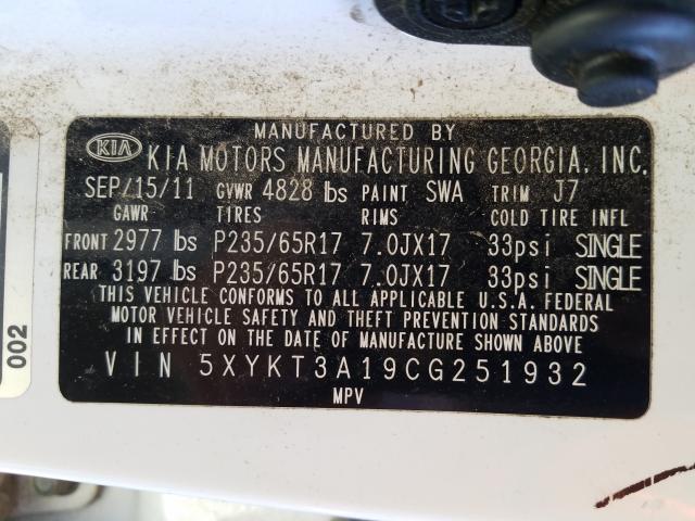 2012 KIA SORENTO BA 5XYKT3A19CG251932