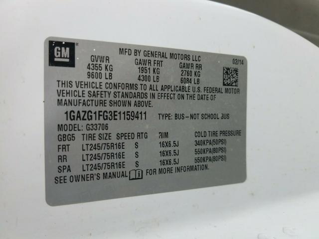 2014 CHEVROLET EXPRESS G3 1GAZG1FG3E1159411