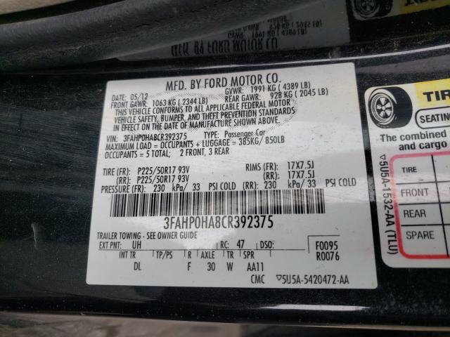 2012 FORD FUSION 3FAHP0HA8CR392375