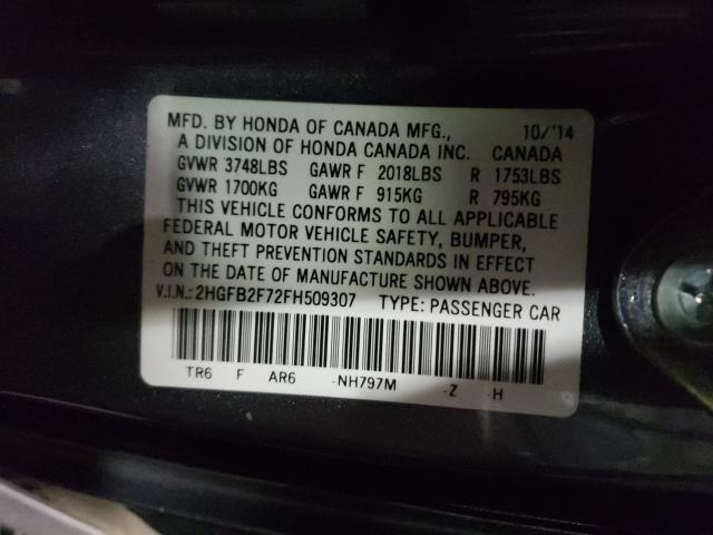 2015 HONDA CIVIC SE 2HGFB2F72FH509307
