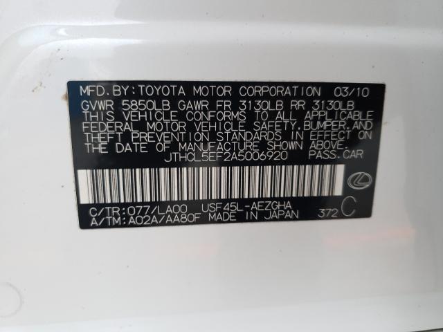2010 LEXUS LS 460 JTHCL5EF2A5006920