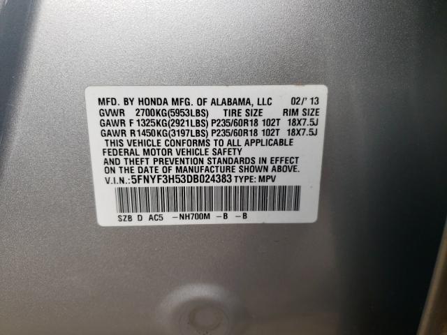 2013 HONDA PILOT EXL 5FNYF3H53DB024383