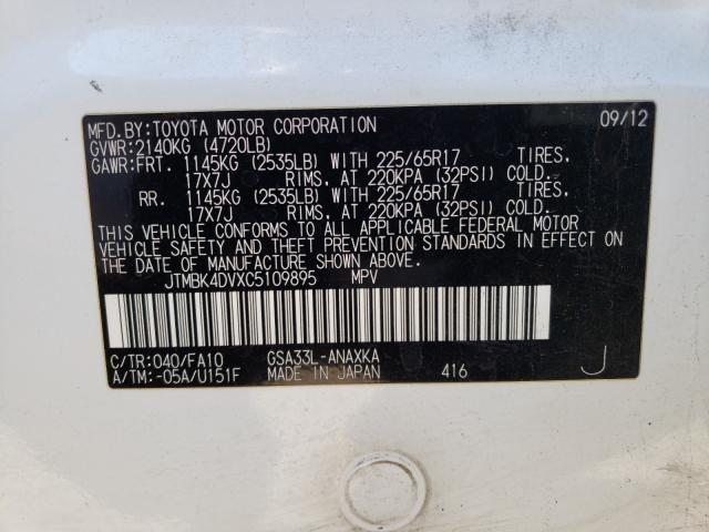 2012 TOYOTA RAV 4 JTMBK4DVXC5109895