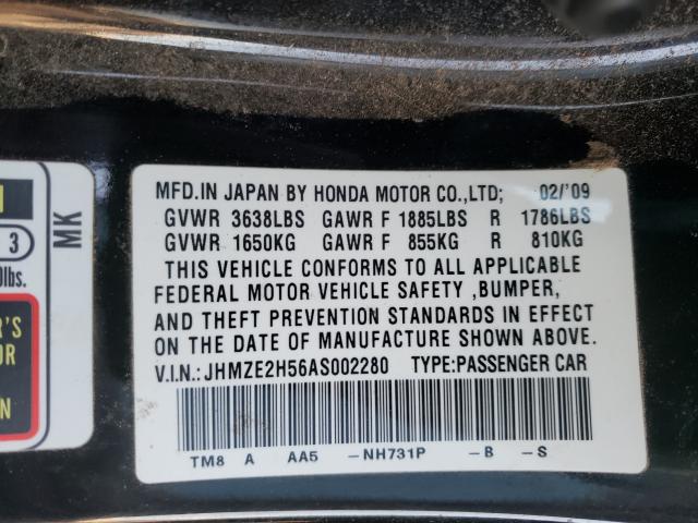 2010 HONDA INSIGHT LX JHMZE2H56AS002280