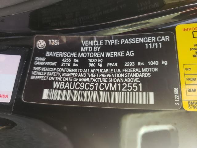 2012 BMW 135 I WBAUC9C51CVM12551