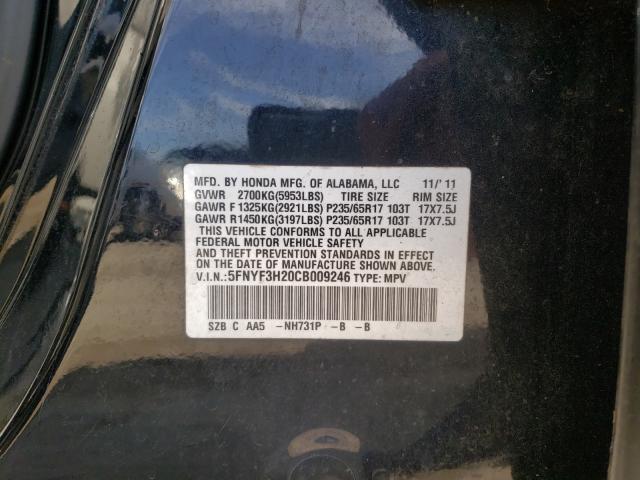 2012 HONDA PILOT LX 5FNYF3H20CB009246