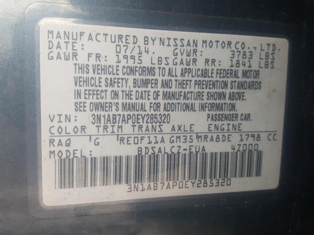 VIN KMHRB8A31MU103494 2014 NISSAN SENTRA S no.10