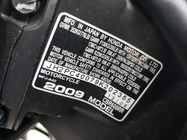 2009 HONDA CBR600 RR JH2PC40079K202355