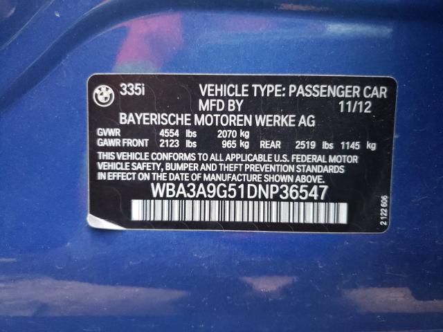 2013 BMW 335 I WBA3A9G51DNP36547