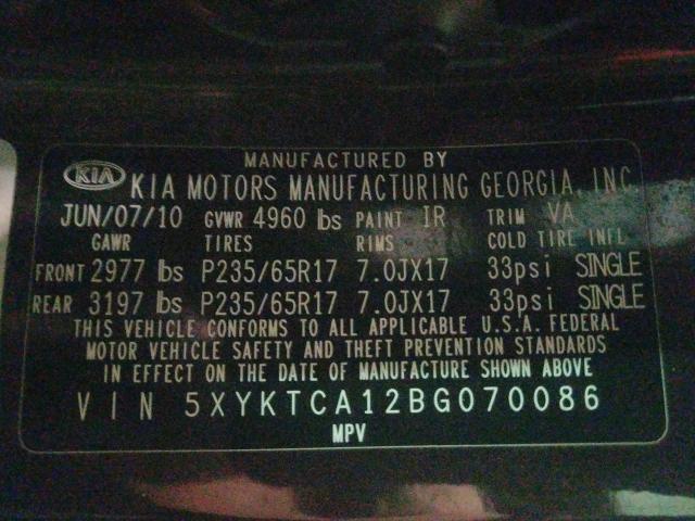 2011 KIA SORENTO BA 5XYKTCA12BG070086