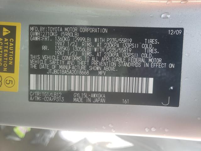 2010 LEXUS RX 450 JTJBC1BA5A2018668