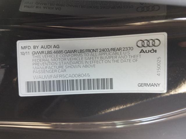 2012 AUDI A5 PRESTIG WAUWFAFR5CA008045