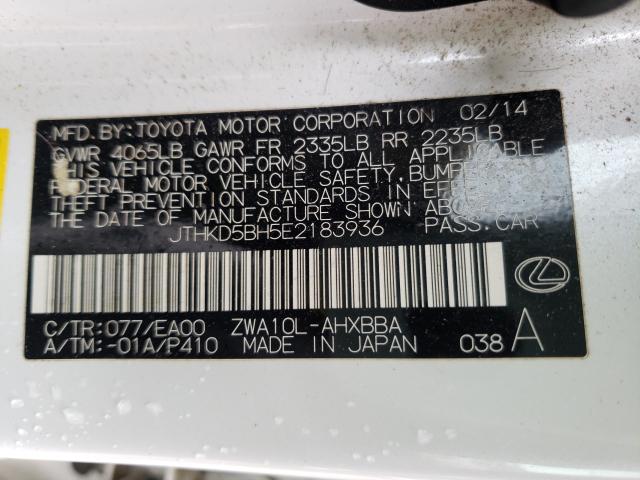 2014 LEXUS CT 200 JTHKD5BH5E2183936