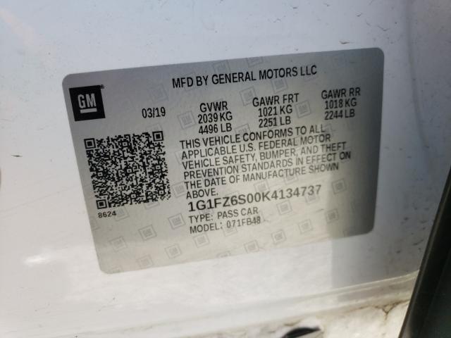 2019 CHEVROLET BOLT EV PR 1G1FZ6S00K4134737