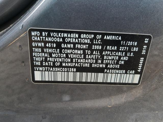 2017 VOLKSWAGEN PASSAT R-L 1VWDT7A33HC031258