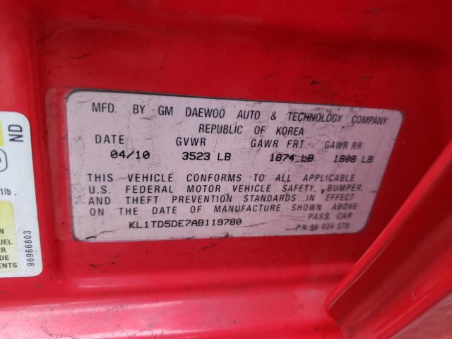 2010 CHEVROLET AVEO LS KL1TD5DE7AB119780