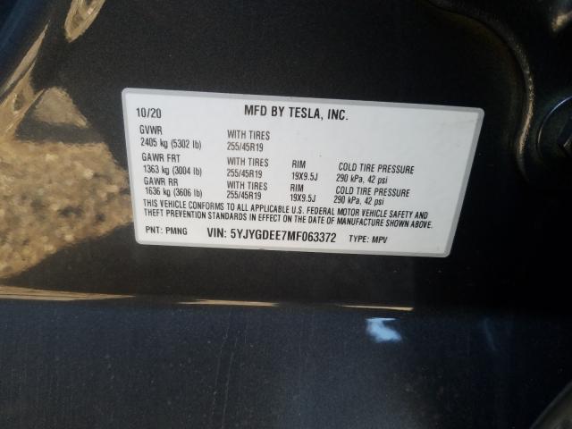2021 TESLA MODEL Y 5YJYGDEE7MF063372