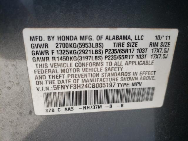 2012 HONDA PILOT LX 5FNYF3H24CB005197