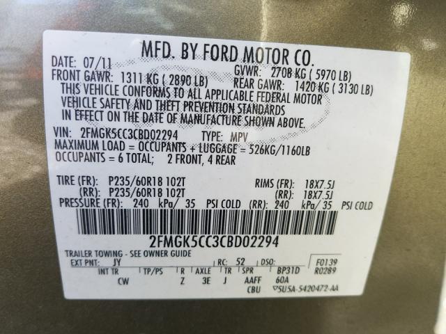 2012 FORD FLEX SEL 2FMGK5CC3CBD02294