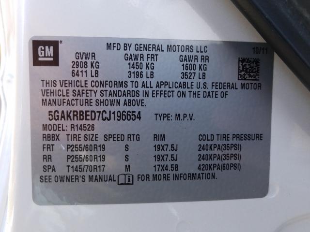 2012 BUICK ENCLAVE 5GAKRBED7CJ196654