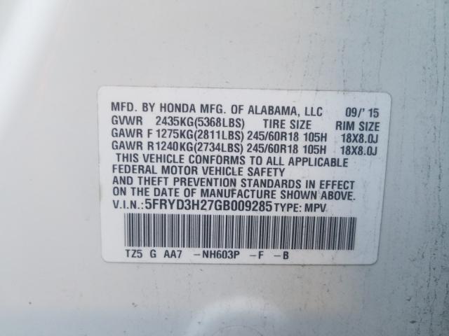 2016 ACURA MDX 5FRYD3H27GB009285