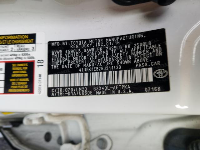 2016 TOYOTA AVALON XLE 4T1BK1EB2GU211430