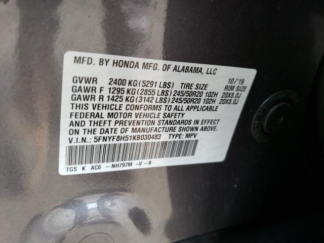 2019 HONDA PASSPORT E 5FNYF8H51KB030483