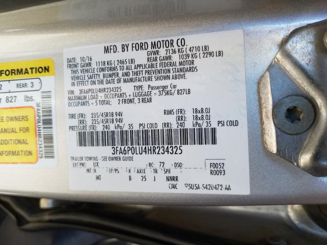 2017 FORD FUSION SE - 3FA6P0LU4HR234325