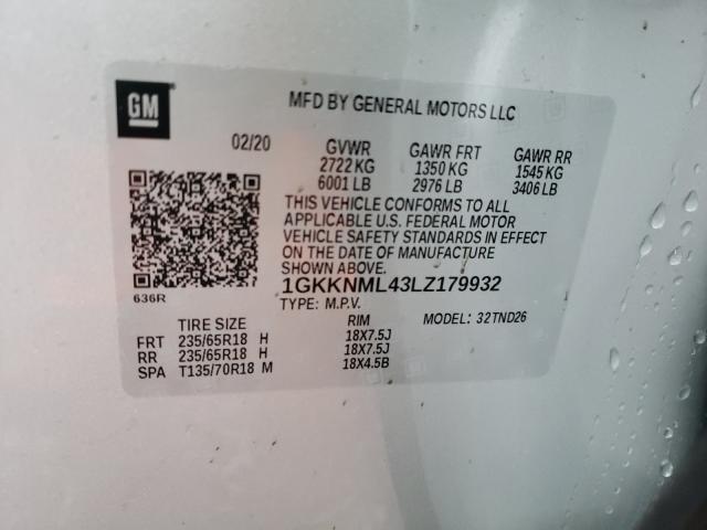 2020 GMC ACADIA SLT 1GKKNML43LZ179932