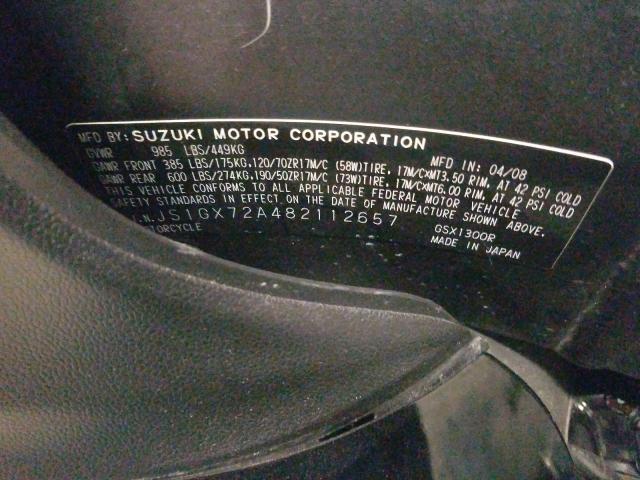2008 SUZUKI GSX1300 R JS1GX72A482112657