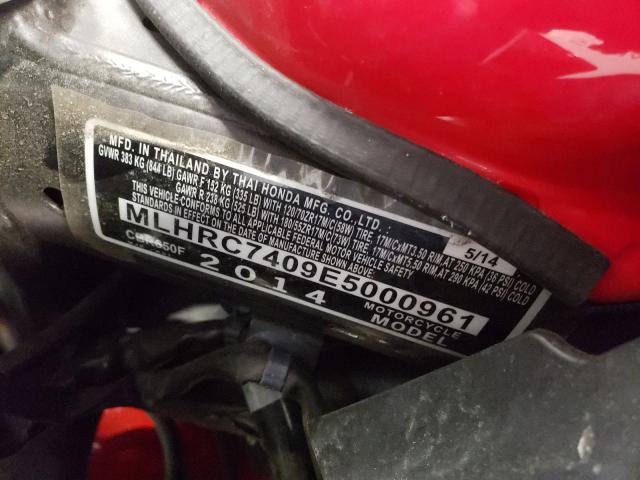 2014 HONDA CBR650 F MLHRC7409E5000961