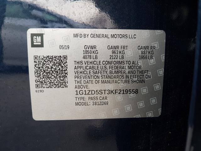 2019 CHEVROLET MALIBU LT - 1G1ZD5ST3KF219558