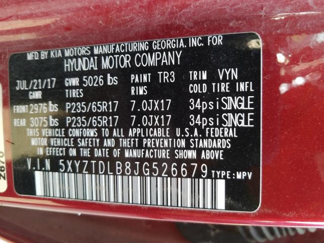 2018 HYUNDAI SANTA FE 5XYZTDLB8JG526679