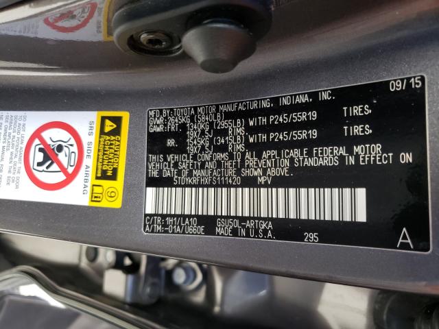 2015 TOYOTA HIGHLANDER - 5TDYKRFHXFS111420