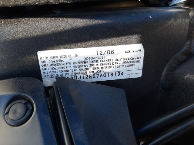 2007 YAMAHA YZFR6 L JYARJ12E27A018194
