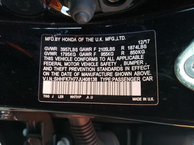 2018 HONDA CIVIC EXL SHHFK7H77JU408138
