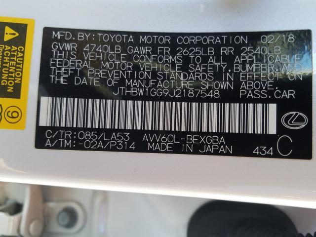 2018 LEXUS ES 300H JTHBW1GG9J2187548