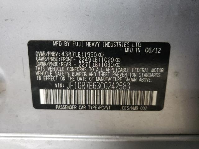 2012 SUBARU IMPREZA WR JF1GR7E63CG242583