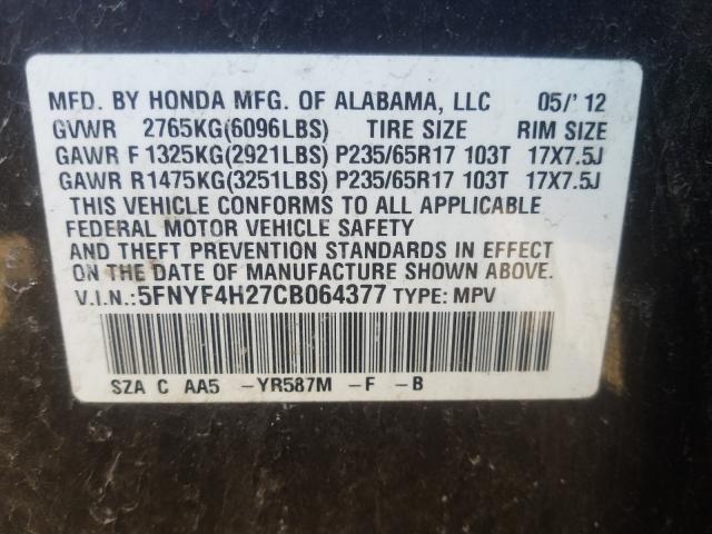 2012 HONDA PILOT LX 5FNYF4H27CB064377