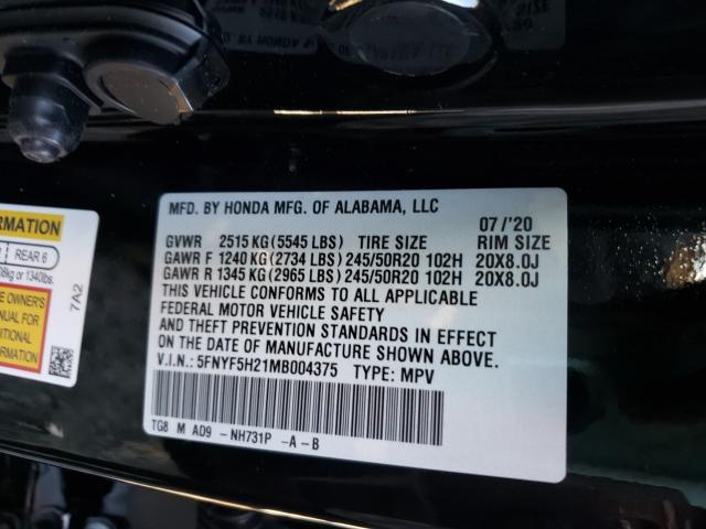2021 HONDA PILOT SE 5FNYF5H21MB004375