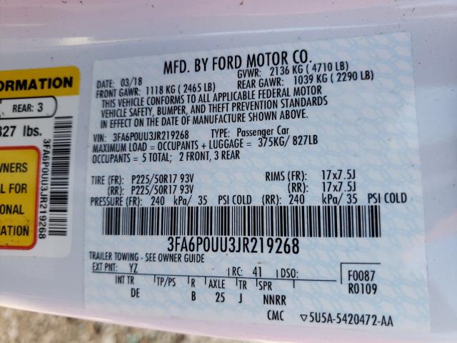 2018 FORD FUSION S H 3FA6P0UU3JR219268