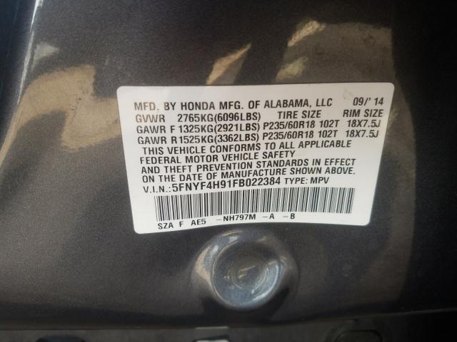 2015 HONDA PILOT TOUR 5FNYF4H91FB022384