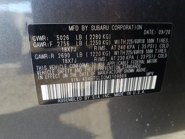2021 SUBARU OUTBACK ON 4S4BTGLD2M3109809