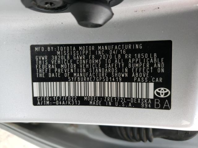 2016 TOYOTA COROLLA L - 5YFBURHE7GP501419